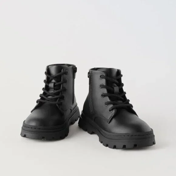 Chunky Lace Up Zara Chunky Black Boots ZARA Black Ankle Grunge
